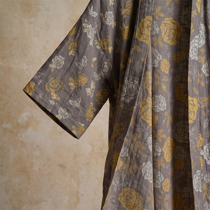 Peignoir kimono vintage à fleurs jaune taupe Ownkoti - image 4