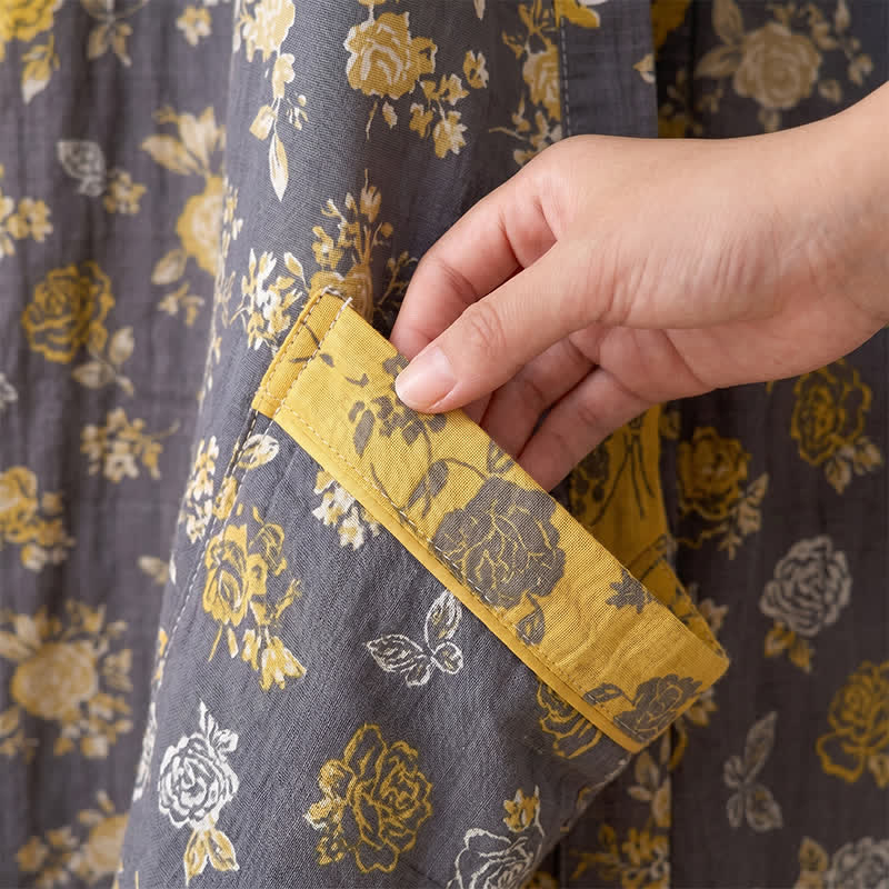 Peignoir kimono vintage à fleurs jaune taupe Ownkoti - image 6