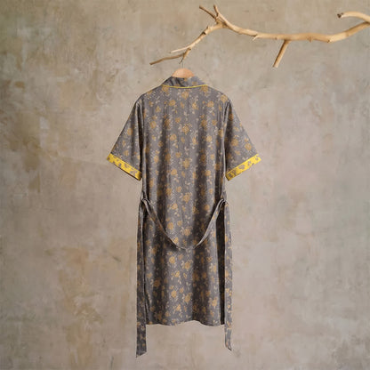 Peignoir kimono vintage à fleurs jaune taupe Ownkoti - image 2