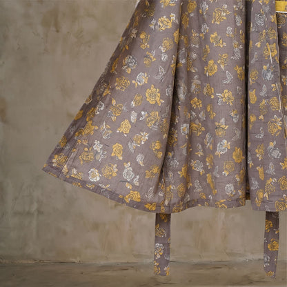 Peignoir kimono vintage à fleurs jaune taupe Ownkoti - image 5