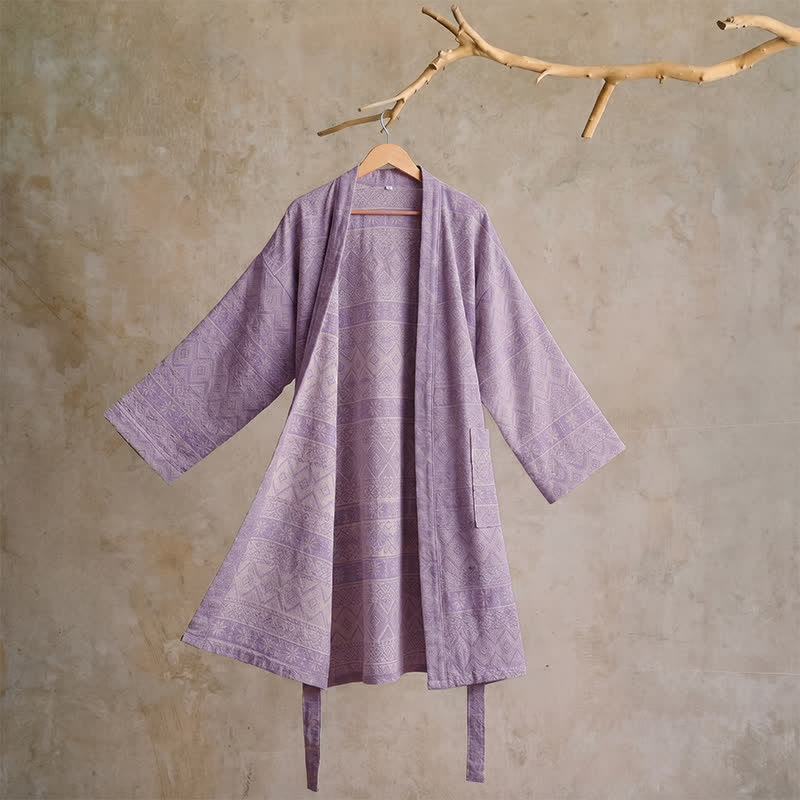 Kimono en coton à imprimé géométrique ethnique Ownkoti - XL - Violet - image 9