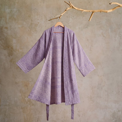 Kimono en coton à imprimé géométrique ethnique Ownkoti - XL - Violet - image 9