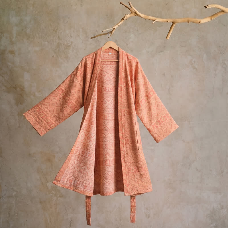 Kimono en coton à imprimé géométrique ethnique Ownkoti - XL - Rouge - image 0