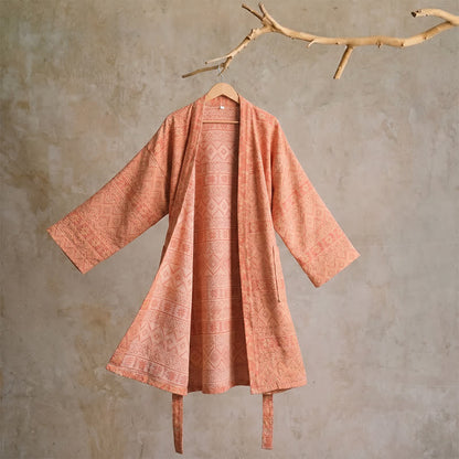 Kimono en coton à imprimé géométrique ethnique Ownkoti - XL - Rouge - image 0
