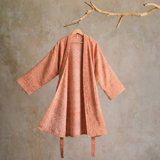 Kimono en coton à imprimé géométrique ethnique Ownkoti - XL - Rouge - image 0