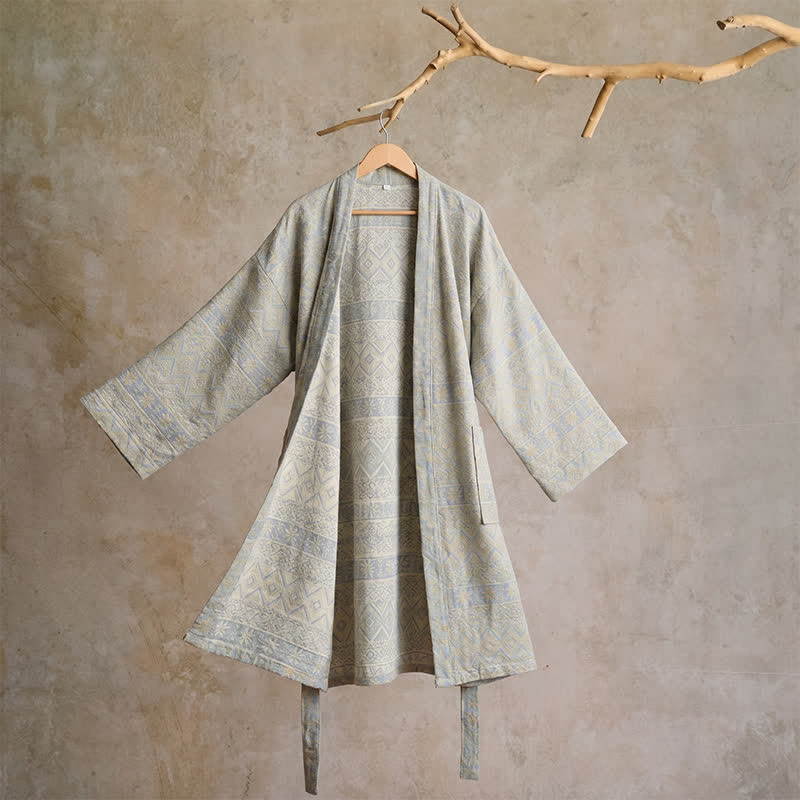 Kimono en coton à imprimé géométrique ethnique Ownkoti - XL - Gris - image 12