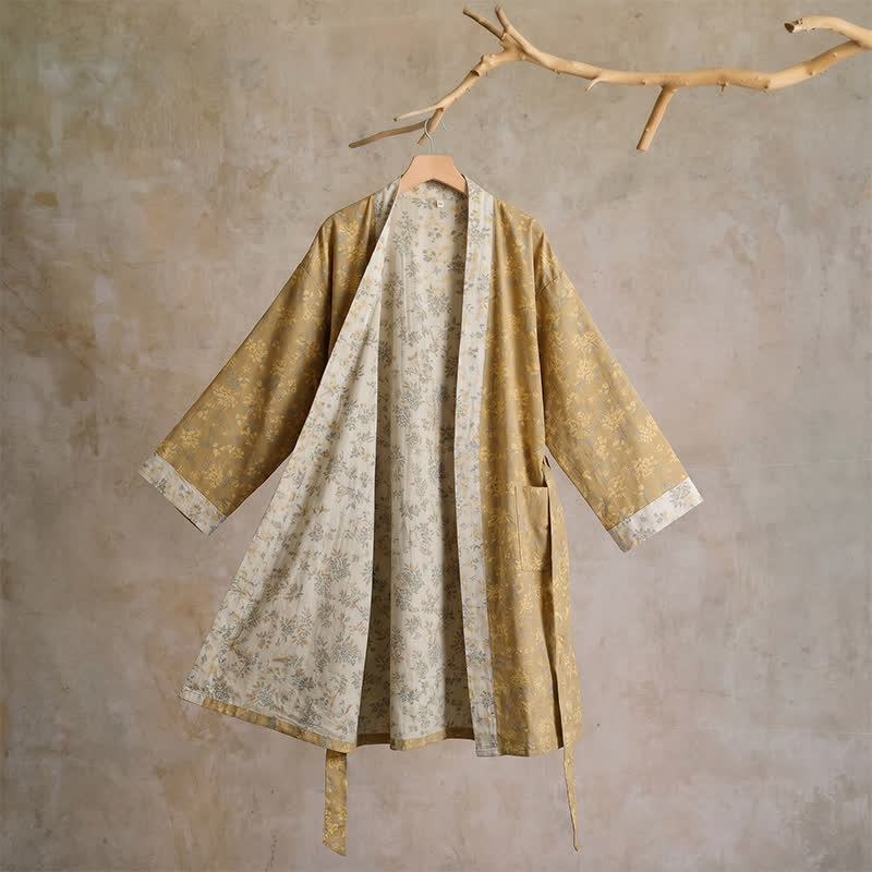 Kimono réversible en coton à motif floral Ownkoti - L - Jaune - image 1