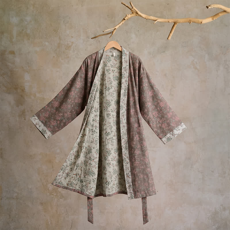Kimono réversible en coton à motif floral Ownkoti - L - Gris - image 12