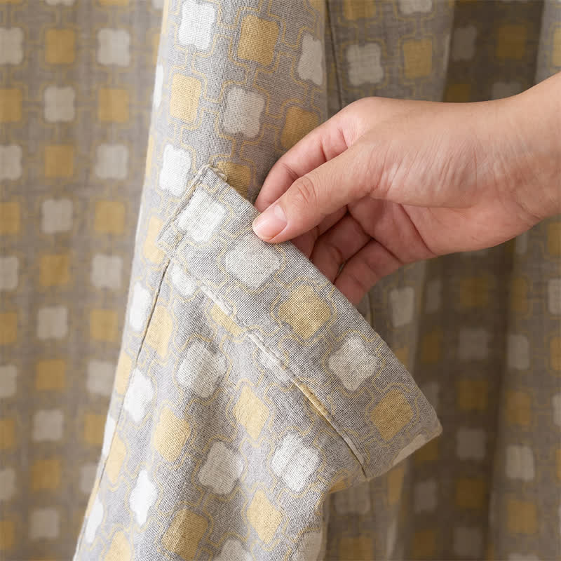 Peignoir kimono Ownkoti en coton doux jaune et gris à carreaux - image 6