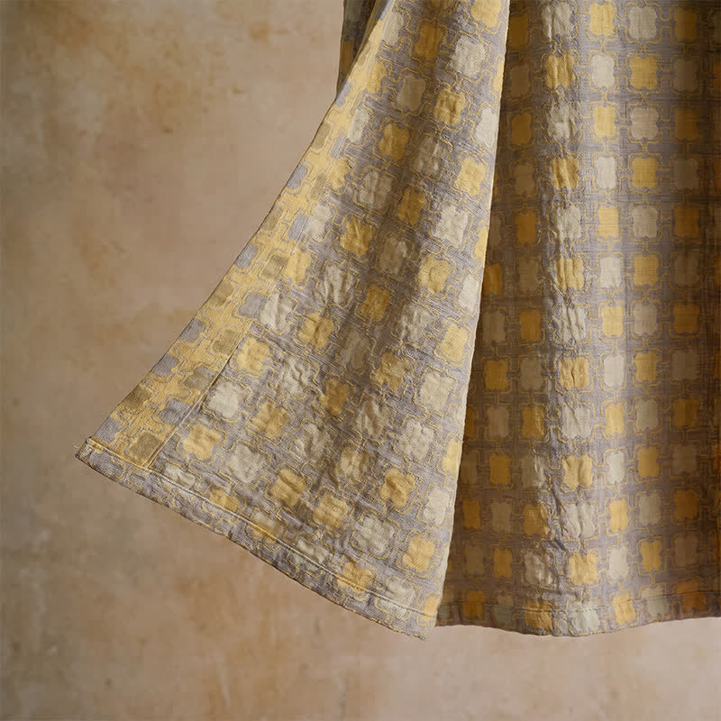 Peignoir kimono Ownkoti en coton doux jaune et gris à carreaux - image 4