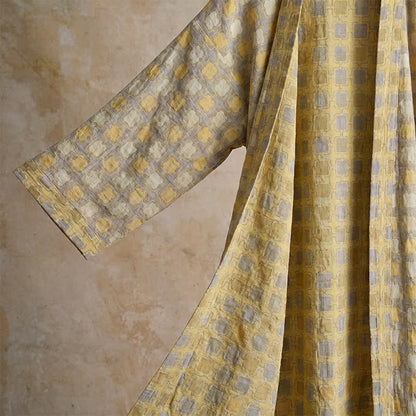 Peignoir kimono Ownkoti en coton doux jaune et gris à carreaux - image 3