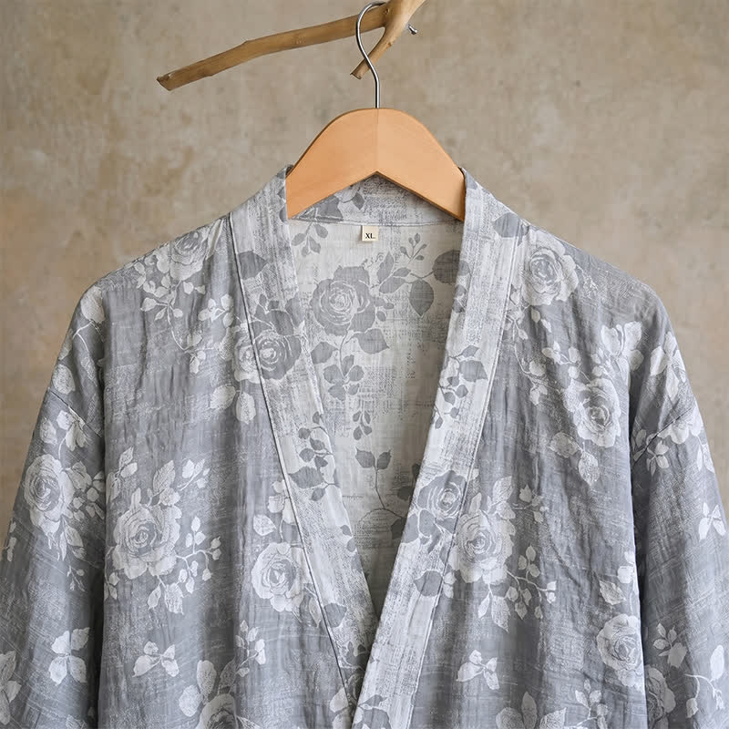 Kimono Ownkoti en coton bleu poudré imprimé roses - image 5