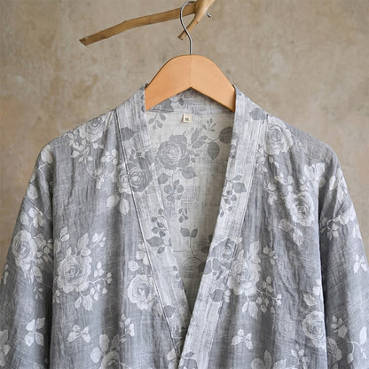 Kimono Ownkoti en coton bleu poudré imprimé roses - image 5