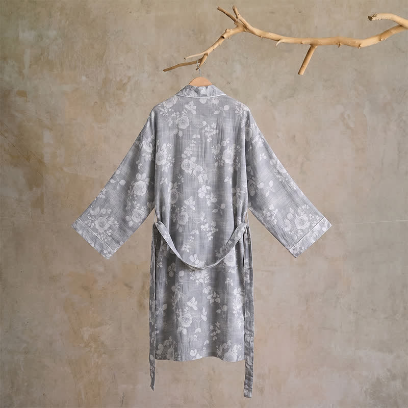 Kimono Ownkoti en coton bleu poudré imprimé roses - image 1