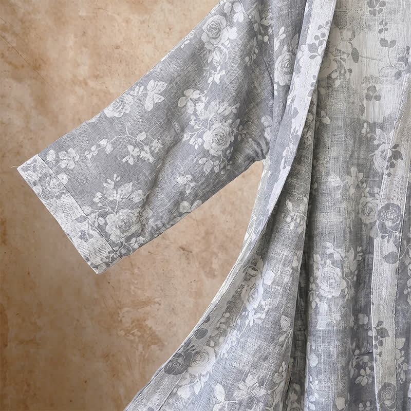 Kimono Ownkoti en coton bleu poudré imprimé roses - image 4