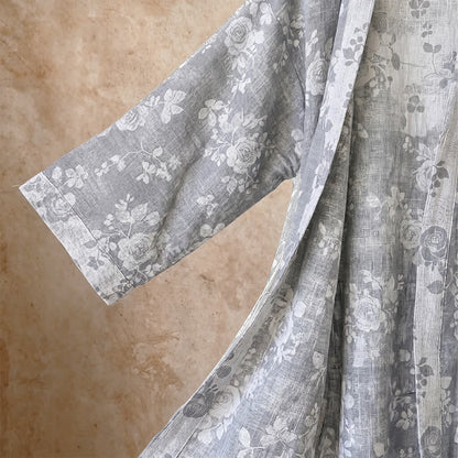 Kimono Ownkoti en coton bleu poudré imprimé roses - image 4