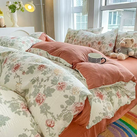 Ensemble de literie en coton Ownkoti Vintage Rose Floral Cottagecore - Roi - Ensemble de literie (drap plat) - image 0