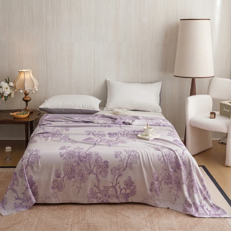Couverture en fibre de bambou à motif floral multicolore Ownkoti - Violet - Reine - image 0