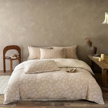 Parure de lit en coton jacquard à motif floral camel Ownkoti - Chameau - Drap-housse - Roi - image 0