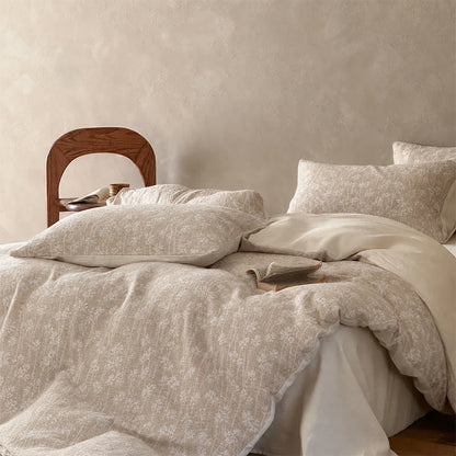 Parure de lit en coton jacquard à motif floral camel Ownkoti - image 3