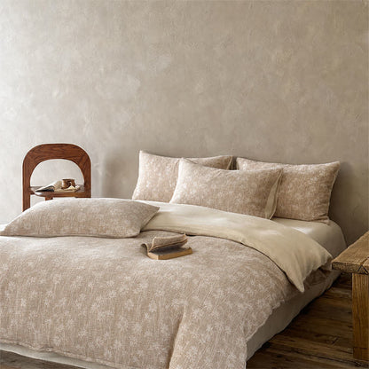 Parure de lit en coton jacquard à motif floral camel Ownkoti - image 1