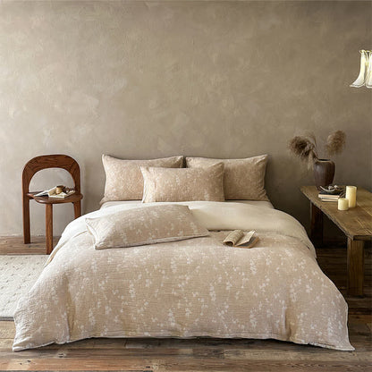 Parure de lit en coton jacquard à motif floral délicat Ownkoti Camel - Chameau - Drap-housse - Roi - image 0