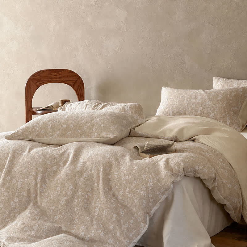Parure de lit en coton jacquard à motif floral délicat Ownkoti Camel - image 3