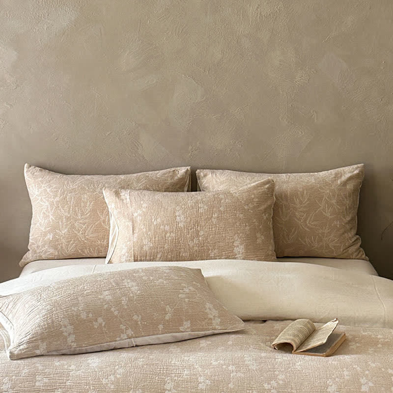 Parure de lit en coton jacquard à motif floral délicat Ownkoti Camel - image 2