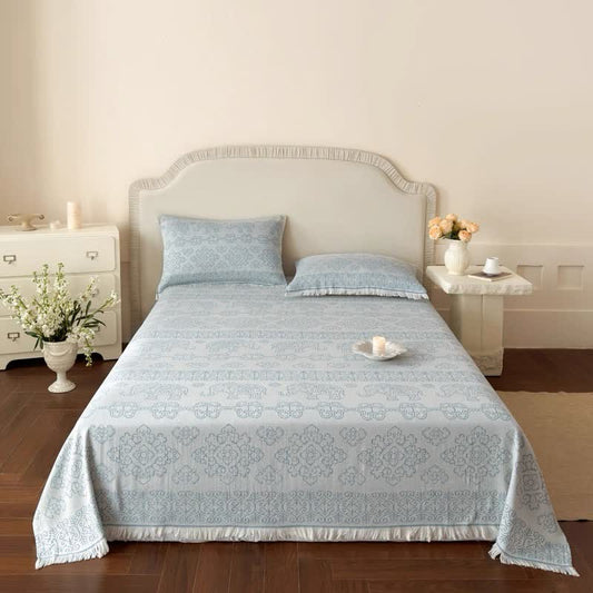 Couette en gaze de coton à motifs floraux orientaux multicolores Ownkoti - Bleu - Reine - image 0