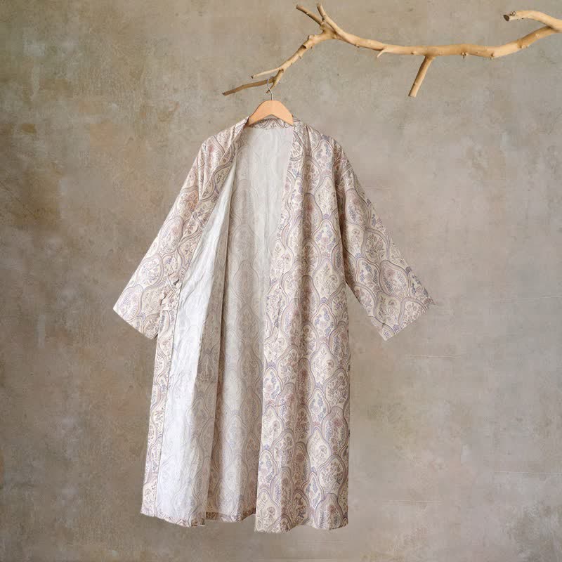 Peignoir kimono bohème vintage en gaze de coton - Beige - L - image 9