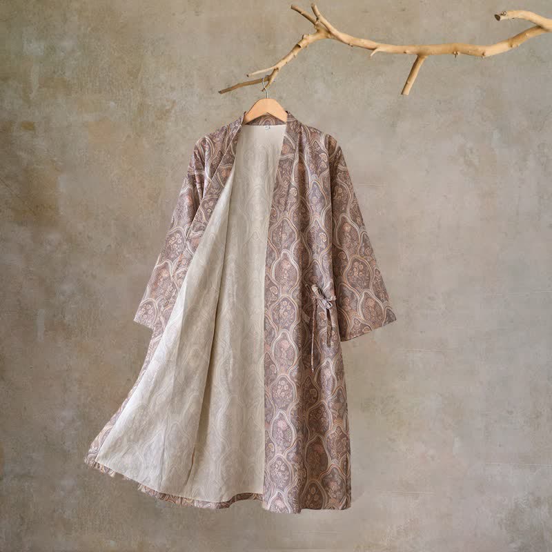 Peignoir kimono bohème vintage en gaze de coton - caramel - L - image 0