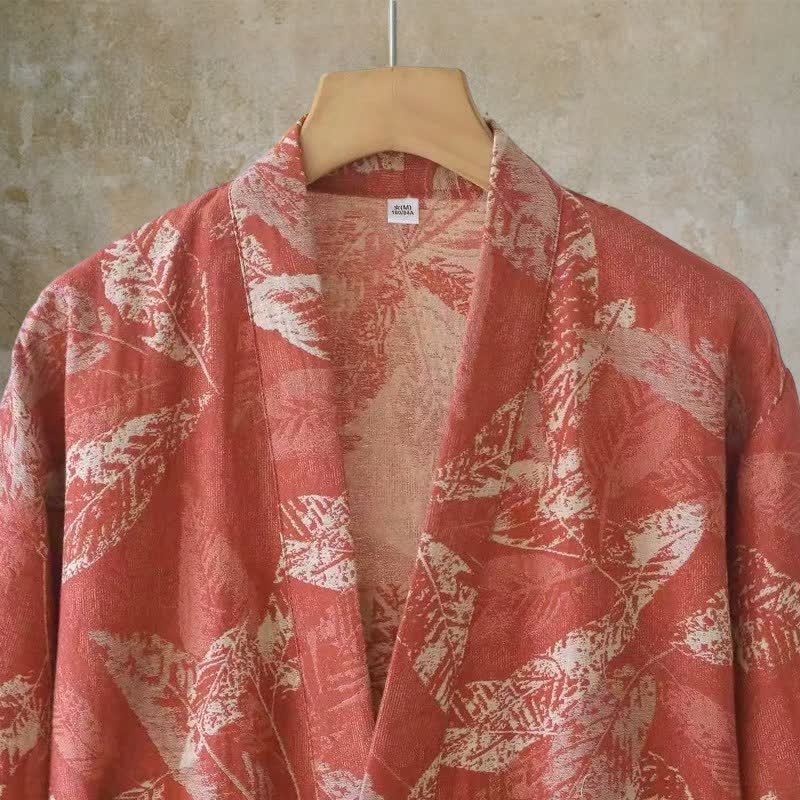 Peignoir de style kimono en gaze de coton à motif de feuilles de corail - image 4