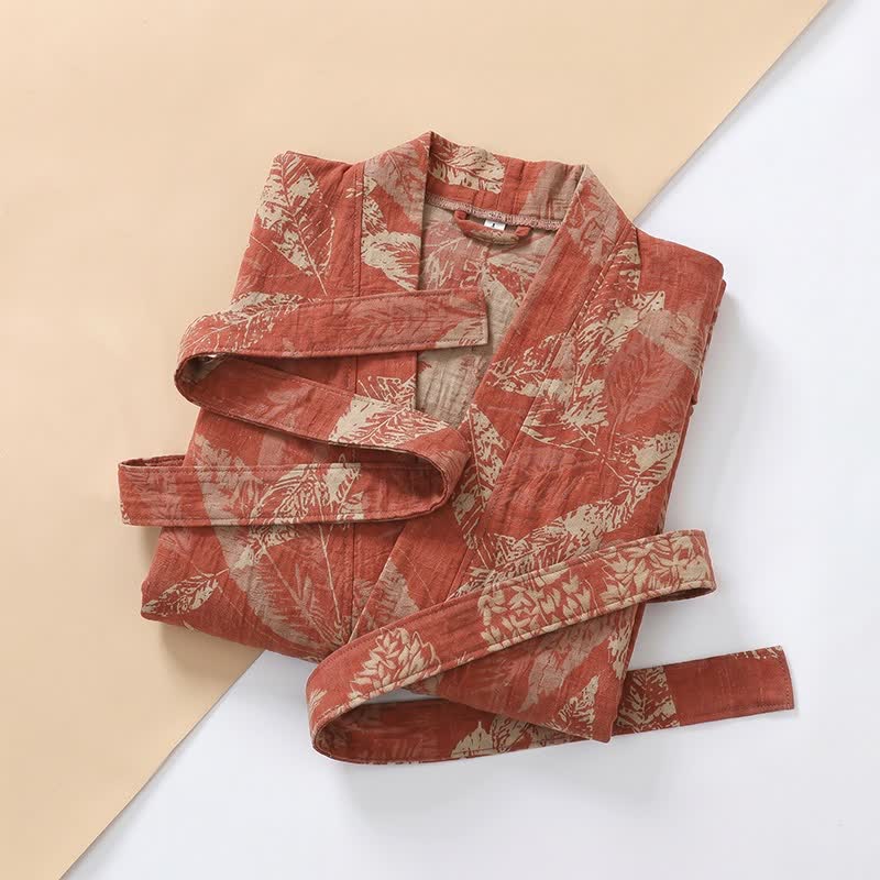 Peignoir de style kimono en gaze de coton à motif de feuilles de corail - image 3