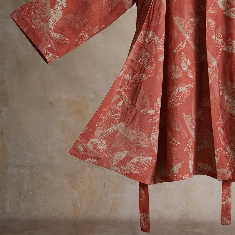 Peignoir de style kimono en gaze de coton à motif de feuilles de corail - image 6