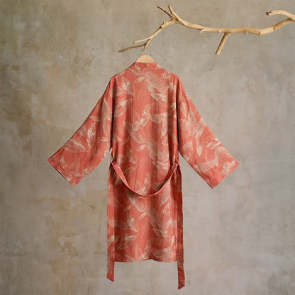 Peignoir de style kimono en gaze de coton à motif de feuilles de corail - image 2