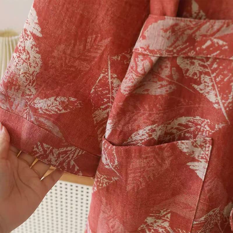 Peignoir de style kimono en gaze de coton à motif de feuilles de corail - image 7