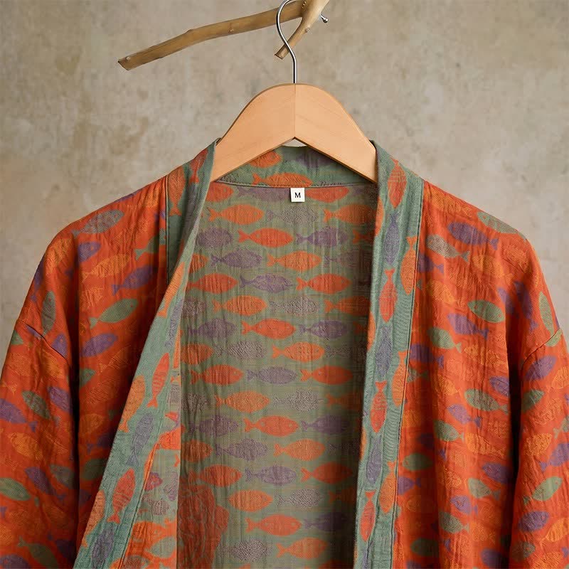 Peignoir de style kimono en gaze de coton à motif de poisson - image 4