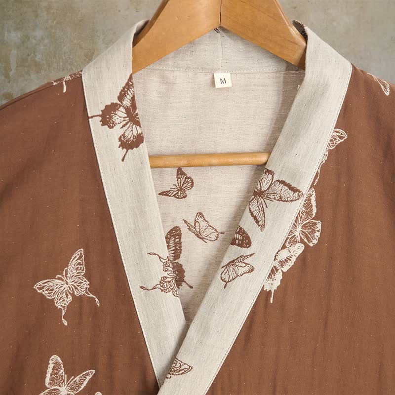Peignoir kimono élégant en coton à motif papillon - image 1