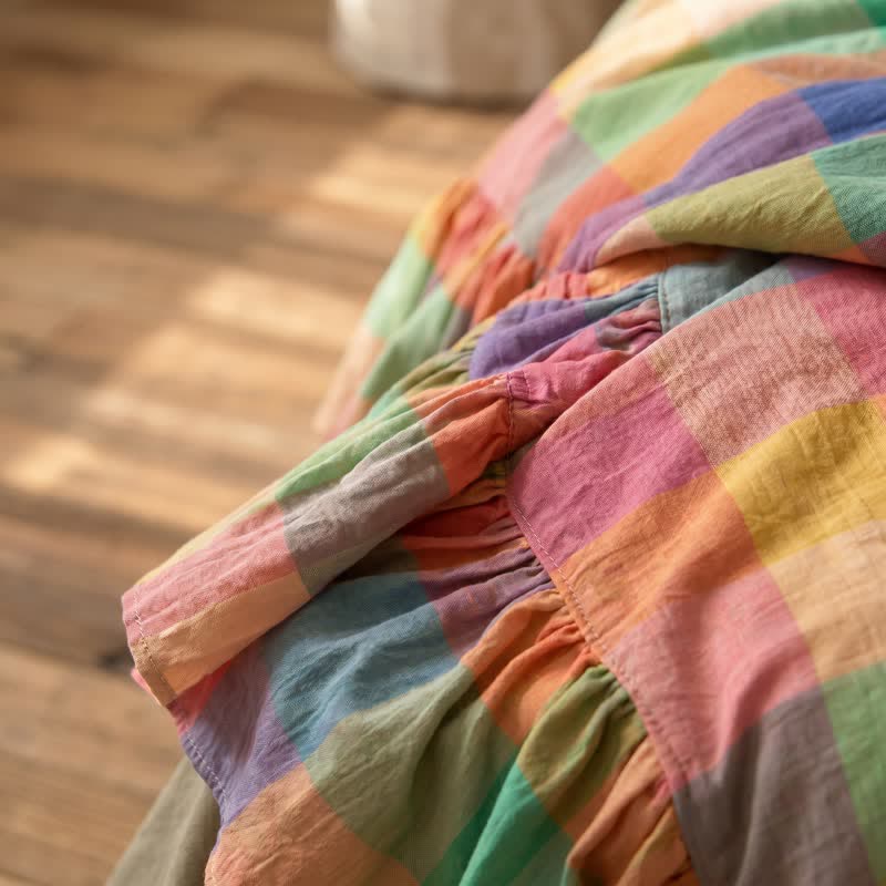 Ensemble de literie à carreaux colorés en coton à volants Ownkoti (4 pièces) - image 5