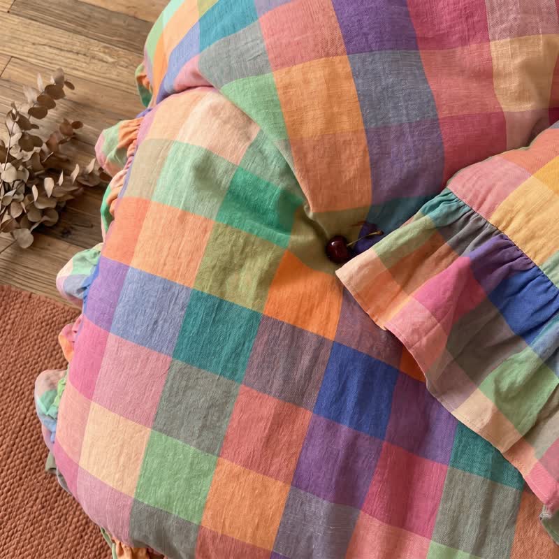 Ensemble de literie à carreaux colorés en coton à volants Ownkoti (4 pièces) - image 6