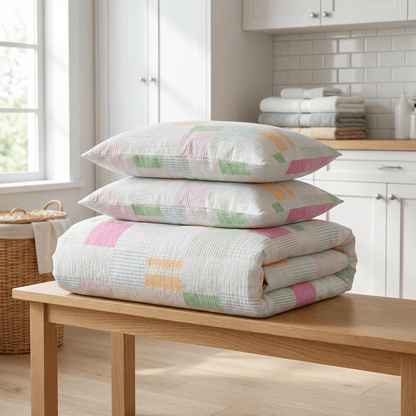 Ensemble de literie en coton patchwork multicolore pastel Ownkoti (4 pièces) - image 3