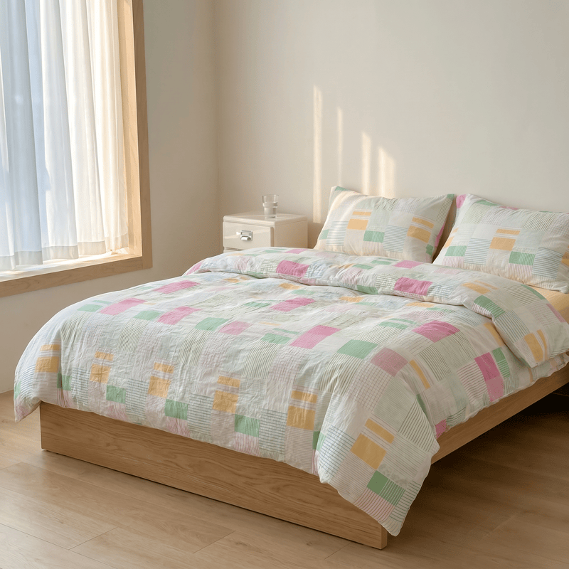 Ensemble de literie en coton patchwork multicolore pastel Ownkoti (4 pièces) - image 1