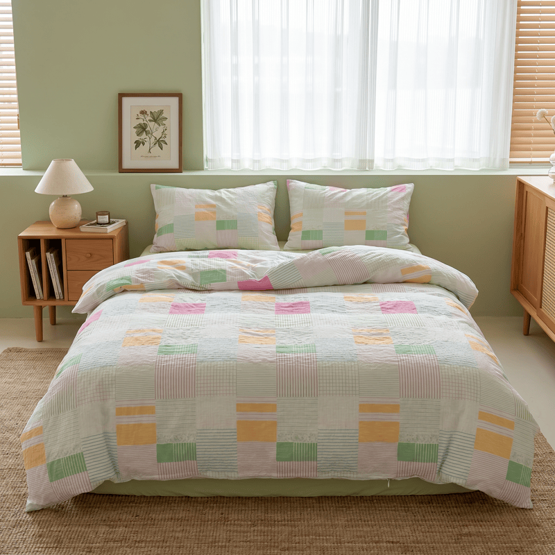 Ensemble de literie en coton patchwork multicolore pastel Ownkoti (4 pièces) - image 0