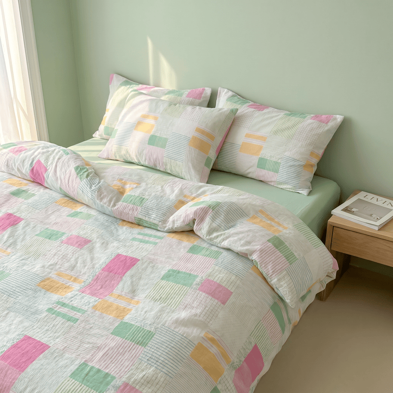 Ensemble de literie en coton patchwork multicolore pastel Ownkoti (4 pièces) - image 2