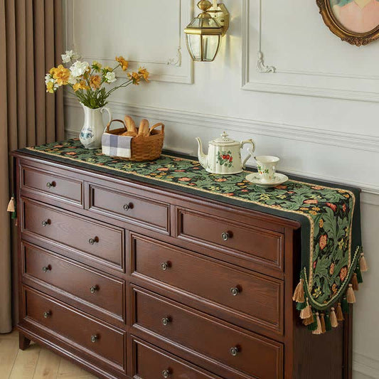 Chemin de table à motif botanique tropical et bordure à pompons - Vert - 40 cm x 220 cm - image 0