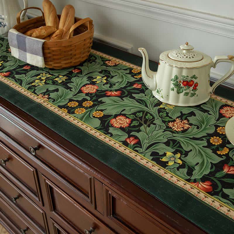 Chemin de table à motif botanique tropical et bordure à pompons - image 2