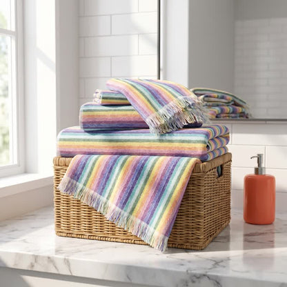 Serviette de toilette en coton respirant à rayures arc-en-ciel Ownkoti - image 1