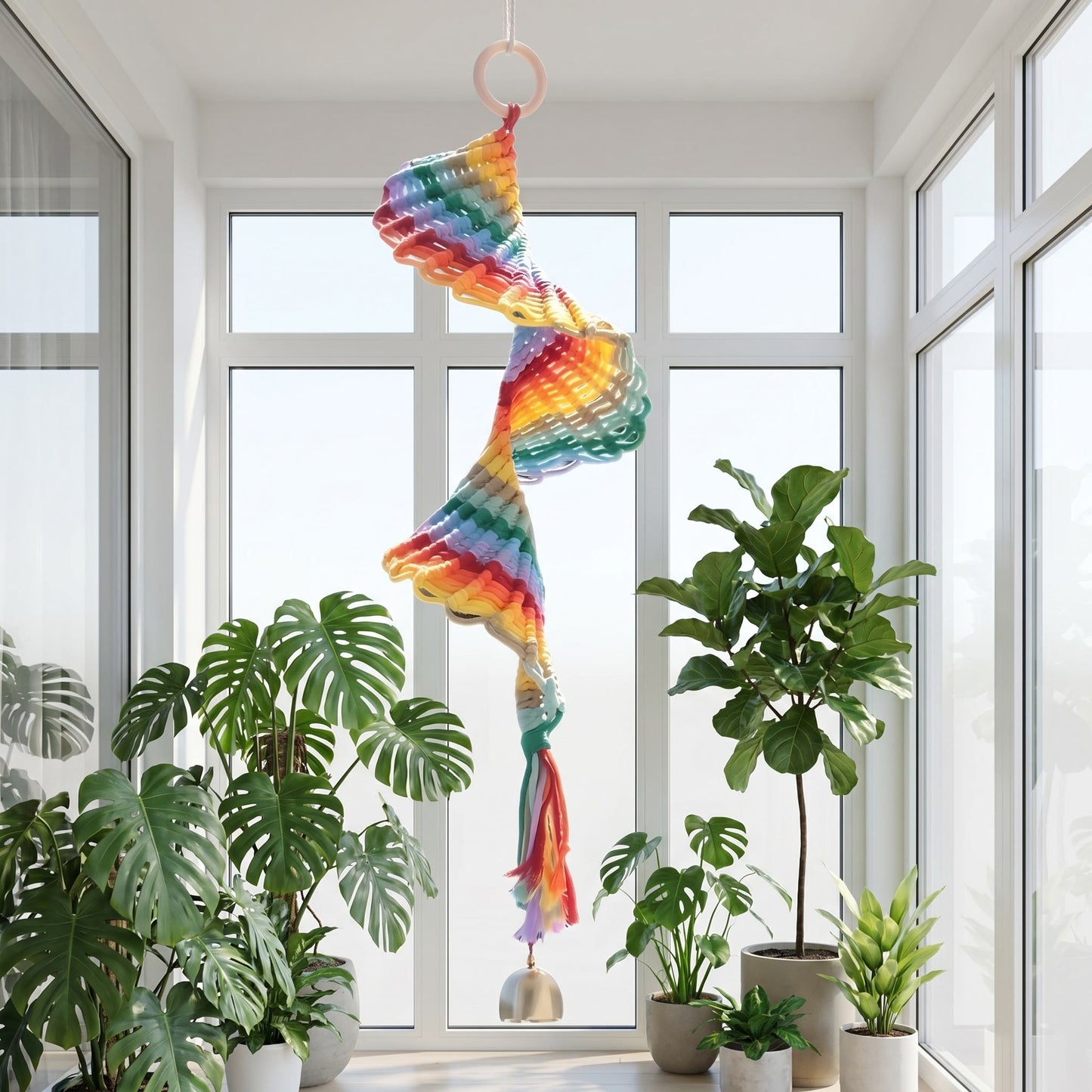 Décoration murale cloche suspendue en macramé arc-en-ciel bohème Ownkoti - image 2