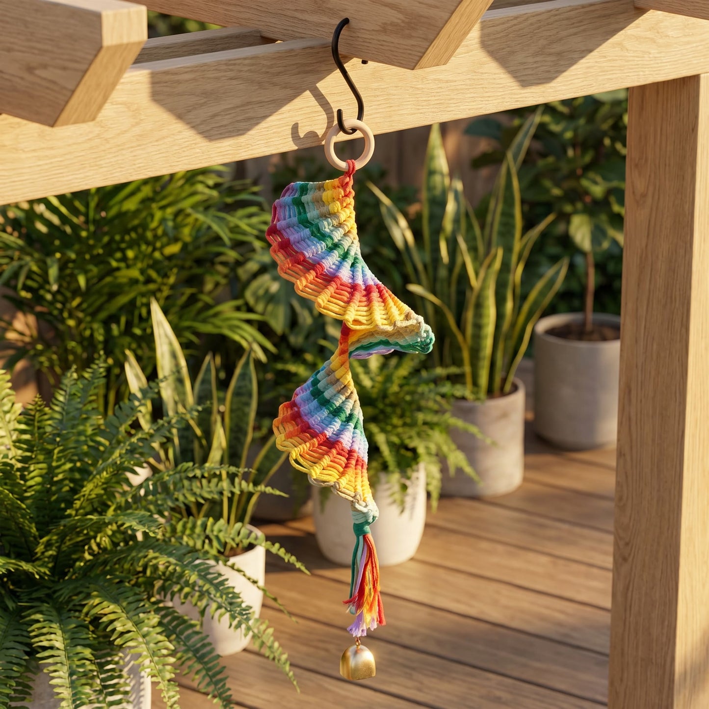 Décoration murale cloche suspendue en macramé arc-en-ciel bohème Ownkoti - image 1