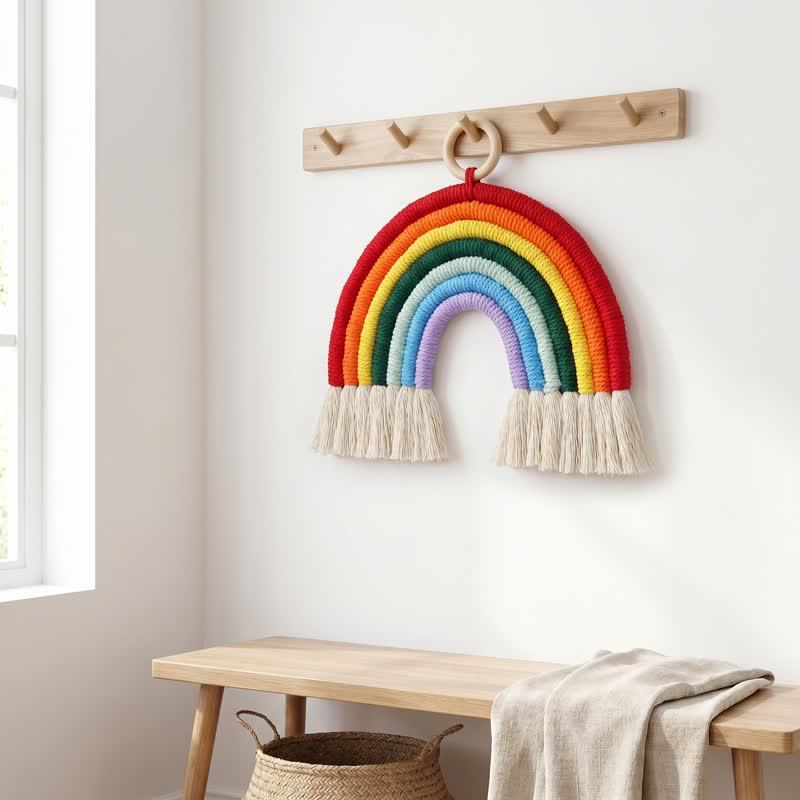 Décoration murale en macramé arc-en-ciel Ownkoti Boho en coton macramé - image 1